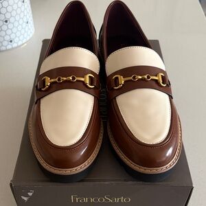 Franco Sarto Two-Tone Brown and Cream Loafers